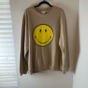 H&M x Smiley Beige Sweater with Yellow Smiley Face text “Stay Smiley”
